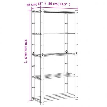 Lagerregal mit 5 Böden Braun 80x38x170 cm Massivholz Kiefer