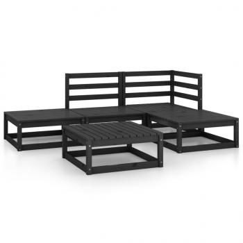 5-tlg. Garten-Lounge-Set Schwarz Massivholz Kiefer