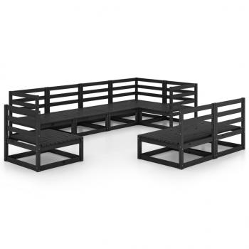 8-tlg. Garten-Lounge-Set Schwarz Massivholz Kiefer