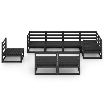 8-tlg. Garten-Lounge-Set Schwarz Massivholz Kiefer