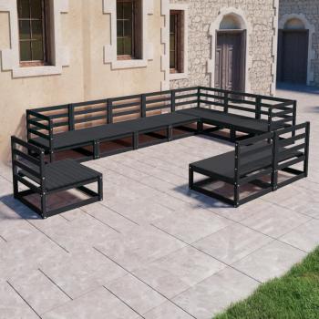 ARDEBO.de - 10-tlg. Garten-Lounge-Set Schwarz Massivholz Kiefer