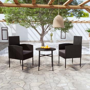 ARDEBO.de - 3-tlg. Garten-Essgruppe Poly Rattan Schwarz 