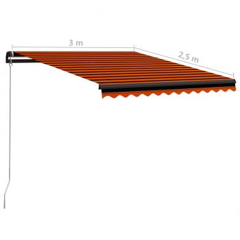 Markise Manuell Einziehbar mit LED 300x250 cm Orange & Braun