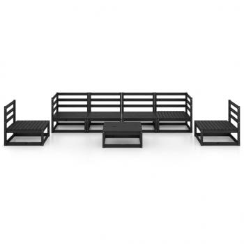 7-tlg. Garten-Lounge-Set Schwarz Massivholz Kiefer