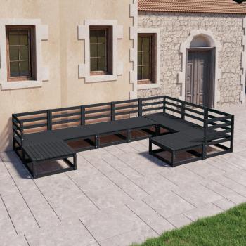 ARDEBO.de - 9-tlg. Garten-Lounge-Set Schwarz Massivholz Kiefer