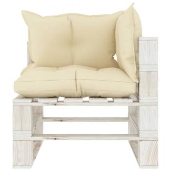 Garten-Paletten-Ecksofa mit Kissen in Creme Holz