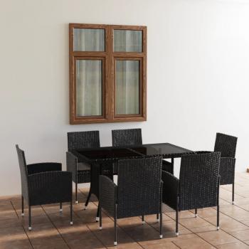 ARDEBO.de - 7-tlg. Garten-Essgruppe Poly Rattan Schwarz