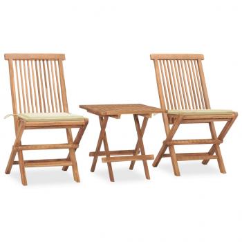 ARDEBO.de - 3-tlg. Garten-Essgruppe mit Kissen Klappbar Massivholz Teak