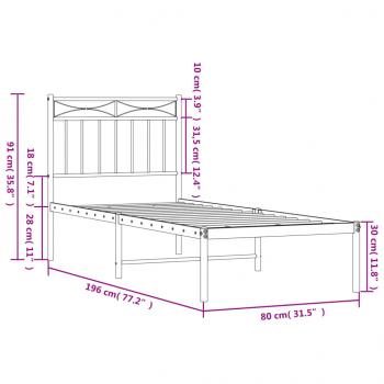 Bettgestell mit Kopfteil Metall Weiß 75x190 cm