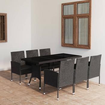 ARDEBO.de - 7-tlg. Garten-Essgruppe Poly Rattan Schwarz