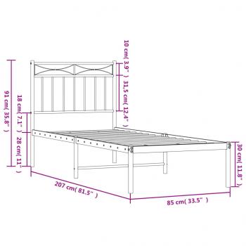 Bettgestell mit Kopfteil Metall Weiß 80x200 cm