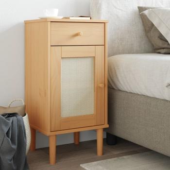 ARDEBO.de - Nachttisch SENJA Rattan-Look Braun 40x35x80cm Massivholz Kiefer