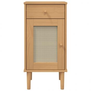 Nachttisch SENJA Rattan-Look Braun 40x35x80cm Massivholz Kiefer