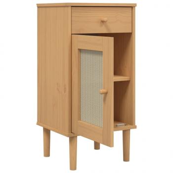 Nachttisch SENJA Rattan-Look Braun 40x35x80cm Massivholz Kiefer