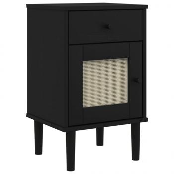 Nachttisch SENJA Rattan-Look Schwarz 40x35x65 Massivholz Kiefer