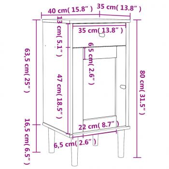 Nachttisch SENJA Rattan-Look Schwarz 40x35x80 Massivholz Kiefer