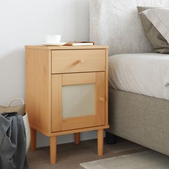 ARDEBO.de - Nachttisch SENJA Rattan-Look Braun 40x35x65cm Massivholz Kiefer