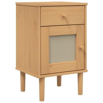 Nachttisch SENJA Rattan-Look Braun 40x35x65cm Massivholz Kiefer