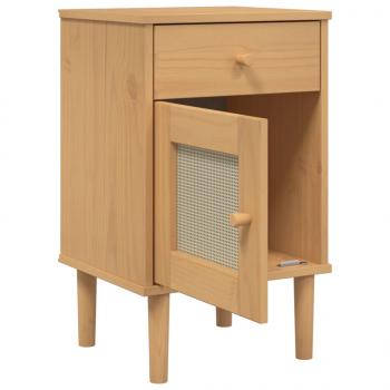 Nachttisch SENJA Rattan-Look Braun 40x35x65cm Massivholz Kiefer