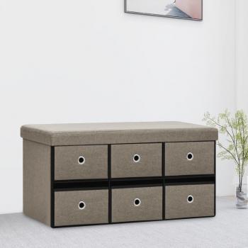 ARDEBO.de - Faltbare Sitzbank mit Stauraum Taupe 76x38x38 cm Leinenoptik