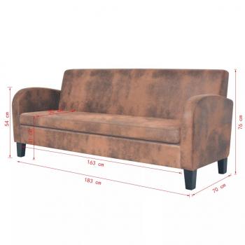 Sofa 3-Sitzer Wildleder-Optik Braun