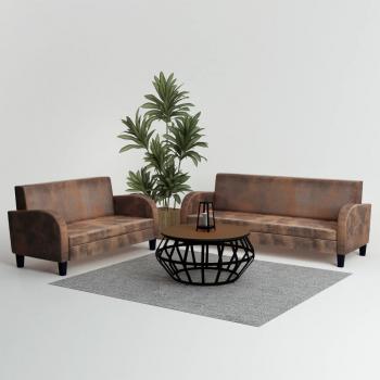 ARDEBO.de - Sofa-Set 2-tlg. Kunstleder in Wildleder-Optik Braun