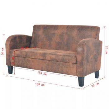 Sofa-Set 2-tlg. Kunstleder in Wildleder-Optik Braun