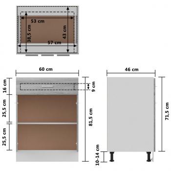 Unterschrank mit Schublade Grau Sonoma 60x46x81,5 cm