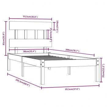 Massivholzbett 90x200 cm