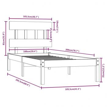 Massivholzbett Schwarz 100x200 cm