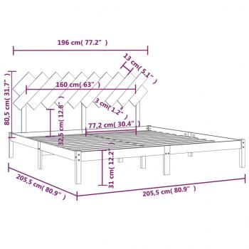 Massivholzbett Schwarz 200x200 cm