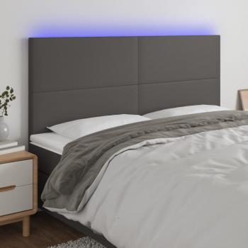 ARDEBO.de - LED Kopfteil Grau 180x5x118/128 cm Kunstleder