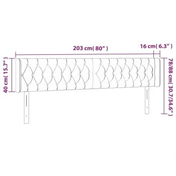 LED Kopfteil Hellgrau 203x16x78/88 cm Samt