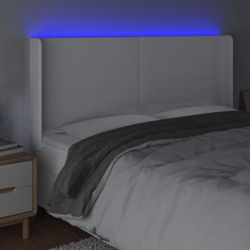 LED Kopfteil Weiß 203x16x118/128 cm Kunstleder