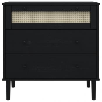 Schubladenkommode SENJA Rattan-Look Schwarz 80x40x80 Kieferholz