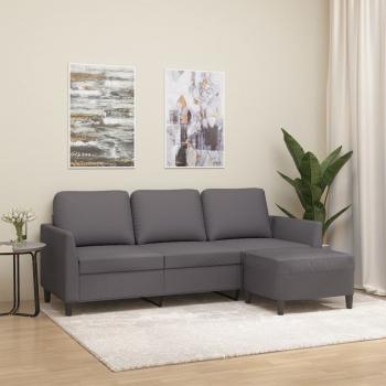 ARDEBO.de - 3-Sitzer-Sofa mit Hocker Grau 180 cm Kunstleder