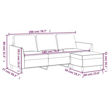 3-Sitzer-Sofa mit Hocker Grau 180 cm Kunstleder