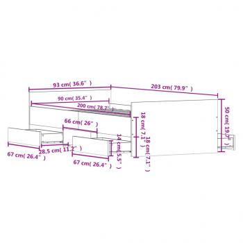 Bettgestell mit Kopf- und Fußteil Räuchereiche 90x200 cm