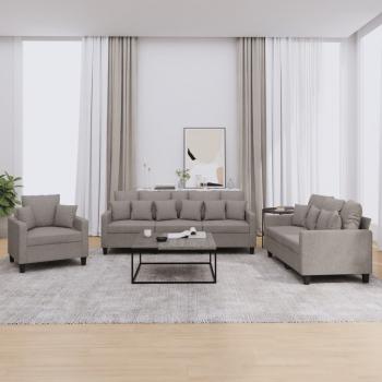 ARDEBO.de - 3-tlg. Sofagarnitur mit Kissen Taupe Stoff