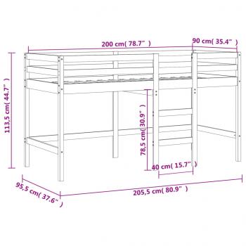 Kinderhochbett mit Leiter Schwarz 90x200 cm Massivholz Kiefer