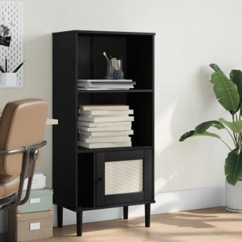 ARDEBO.de - Bücherschrank SENJA Rattan-Look Schwarz 60x35x130cm Kiefernholz