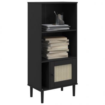 Bücherschrank SENJA Rattan-Look Schwarz 60x35x130cm Kiefernholz