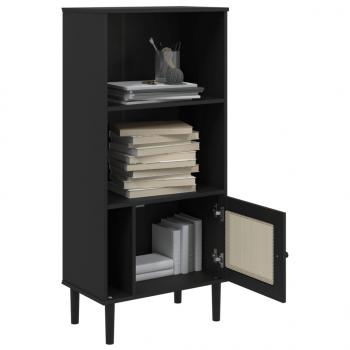 Bücherschrank SENJA Rattan-Look Schwarz 60x35x130cm Kiefernholz