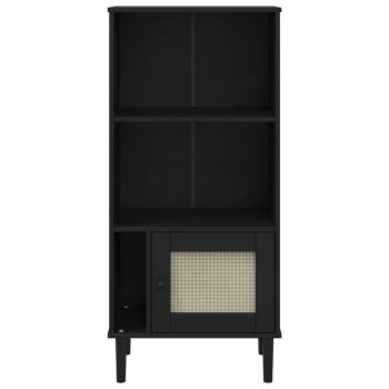 Bücherschrank SENJA Rattan-Look Schwarz 60x35x130cm Kiefernholz