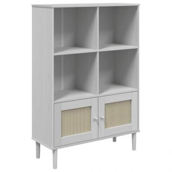 Bücherschrank SENJA Rattan-Look Weiß 90x35x130 cm Kiefernholz