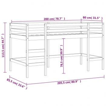 Kinderhochbett mit Leiter 80x200 cm Massivholz Kiefer