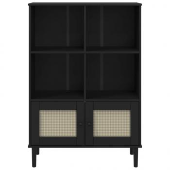 Bücherschrank SENJA Rattan-Look Schwarz 90x35x130cm Kiefernholz