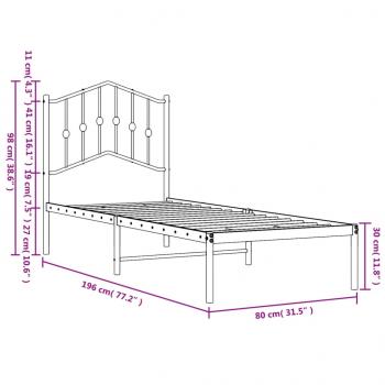 Bettgestell mit Kopfteil Metall Weiß 75x190 cm