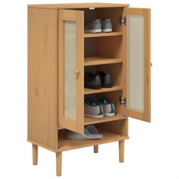 Schuhschrank SENJA Rattan-Optik Braun 59,5x35x107cm Kiefernholz