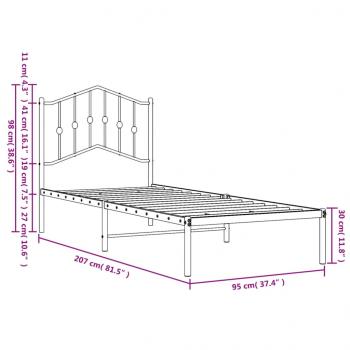 Bettgestell mit Kopfteil Metall Weiß 90x200 cm